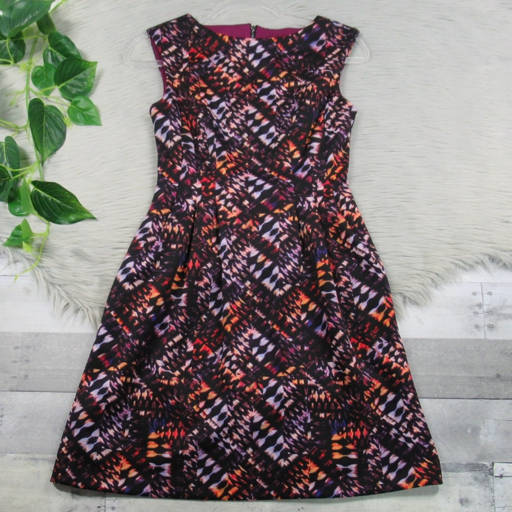 VINCE CAMUTO Printed Fit & Flare Mini Dress Sleeveless Pockets Women's Size 2